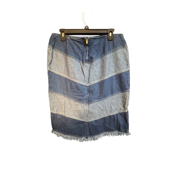 Vintage Frantic Denim Chevron Stripe Skirt With Raw Hem Sz 14 - Picture 3 of 4